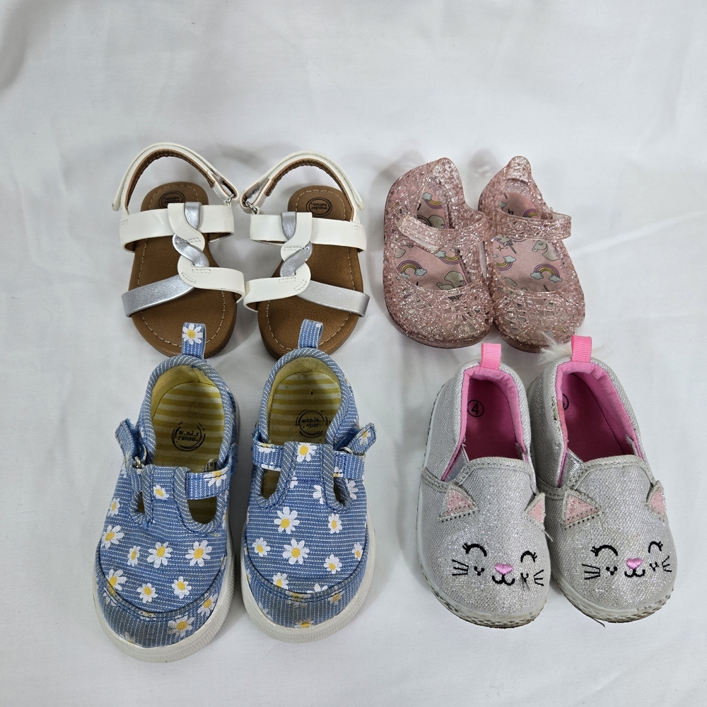 Wonder Nation Toddler Girls Assorted Colorful Spring 4 Pair Shoe Bundle‎ Size 4